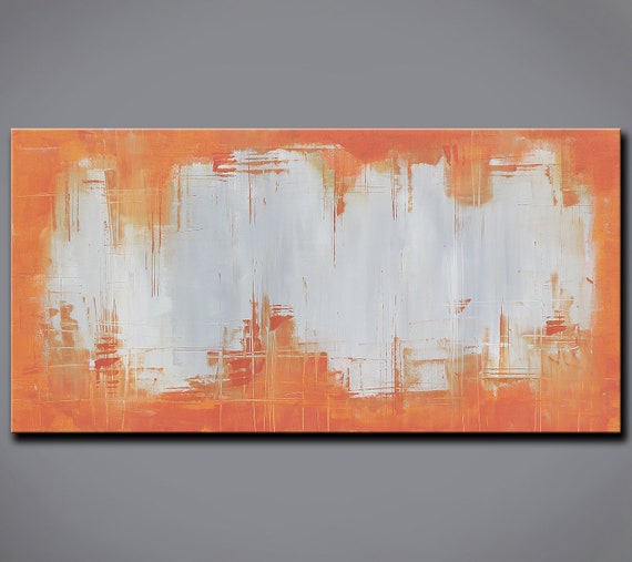 Painting Abstract Art Orange and Gray Large 48x24 Original Etsy