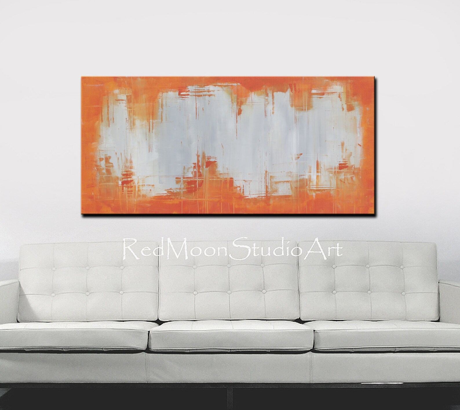 Painting Abstract Art Orange and Gray Large 48x24 Original Etsy