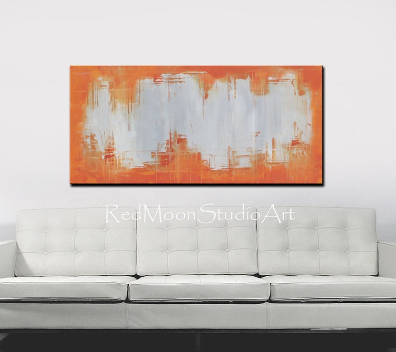 Painting Abstract Art Orange and Gray Large 48x24 Original Etsy