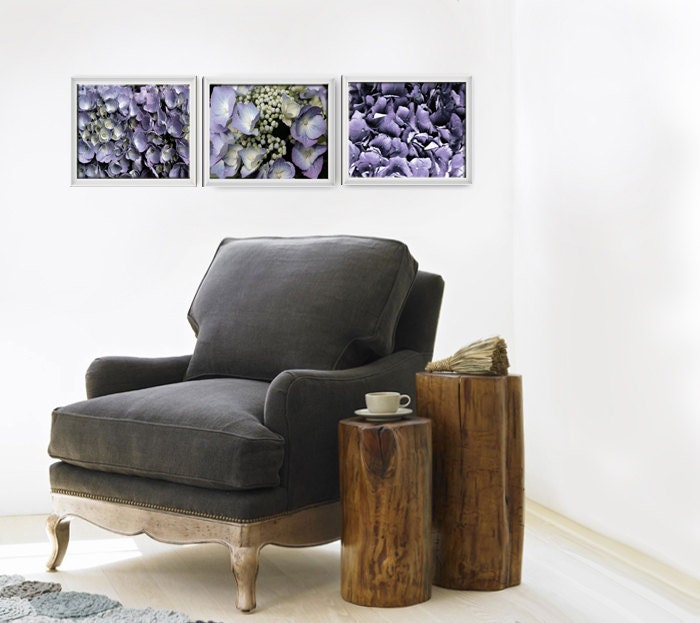 Fine Photo Art Hydrangea Prints Purple Lavender Wall Art , 3 8x10 Piece