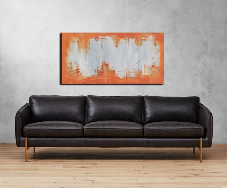Painting Abstract Art Orange and Gray Large 48x24 Original Etsy