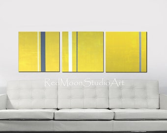 Large Abstract Art Large Abstract Painting Large Wall Art; Yellow and Gray - XLarge 60" W x 20" Modern Original Painting