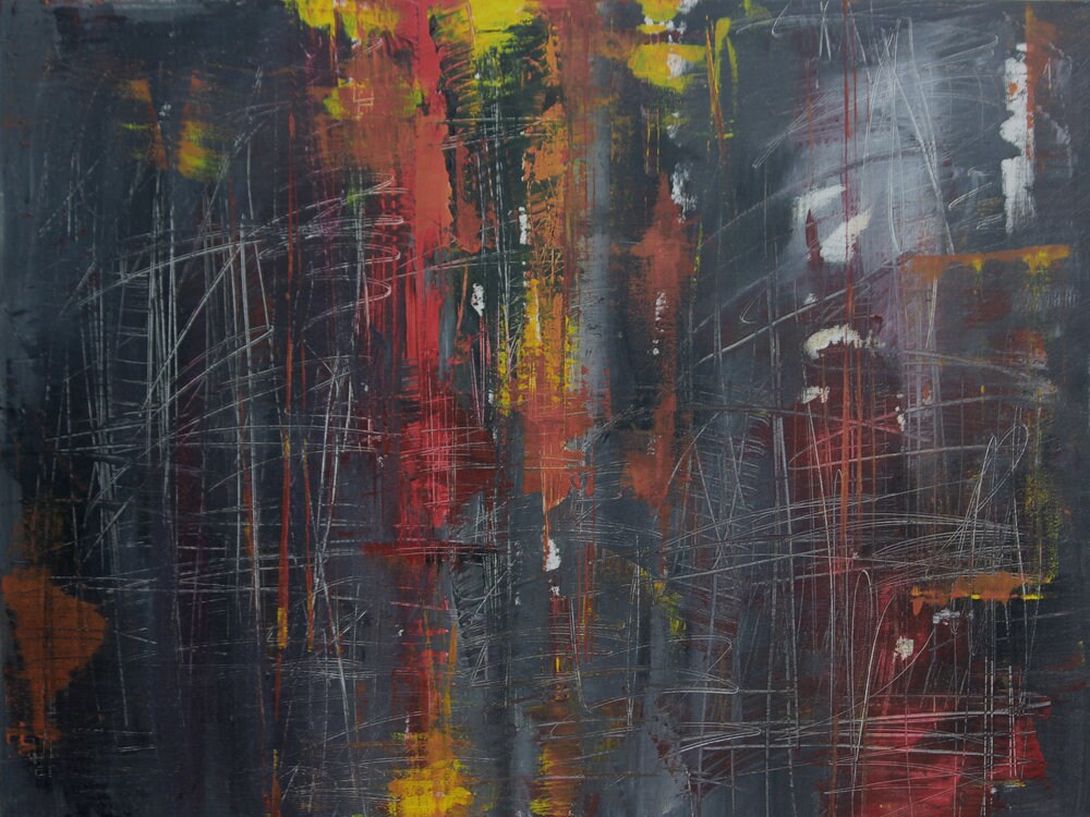 Painting Abstract Art Orange and Gray Large 40x30 Original Etsy