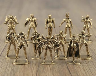 Mini figura de Saint Seiya Zodiac, de latón, decoración de escritorio de anime, guerrero mitológico, adorno coleccionable de manga para estante