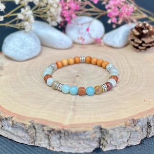 Amazonite & Rudraksha Diffuser Bracelet • Sandalwood Aromatherapy • Spiritual Mala Bracelet • Healing Gemstone Jewelry
