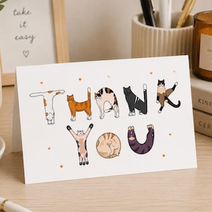 Funny Cats Thank You Card A6 Printable, Cat Lover Thank You Card, Cute Cat Greeting Card, Instant Download Card, Cat Shaped Thank You Card