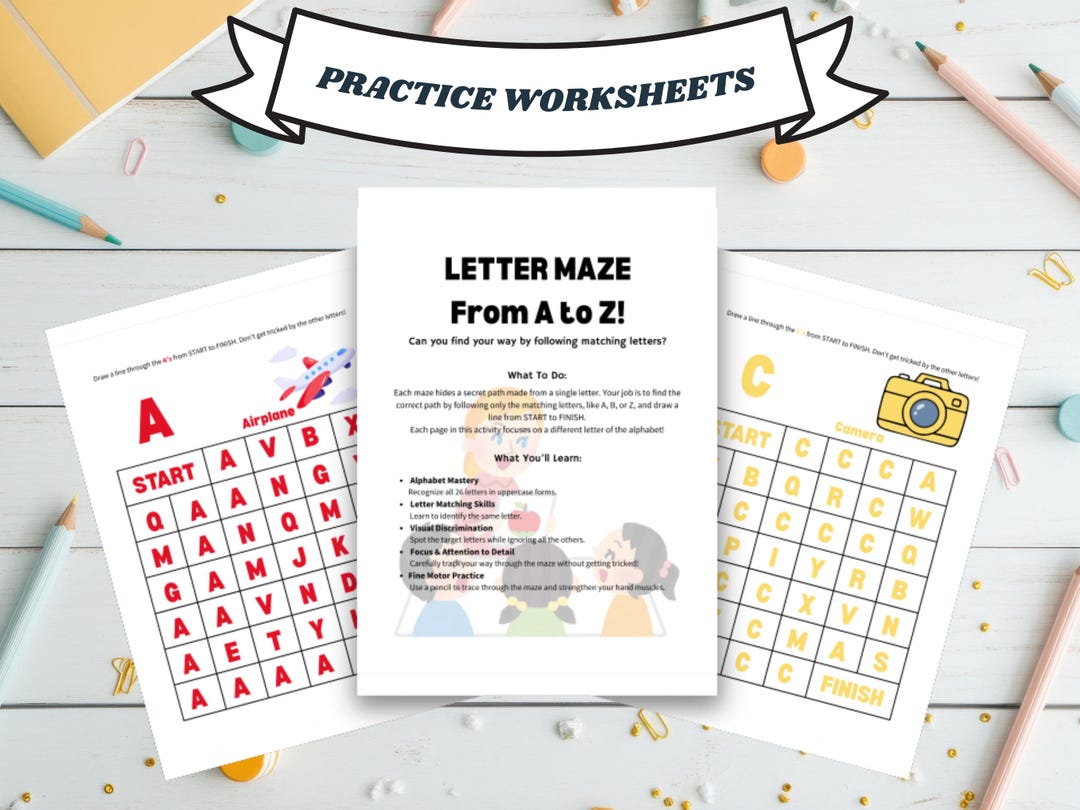 Letter Maze Worksheets A–Z | Alphabet Maze Printable | Follow the ...