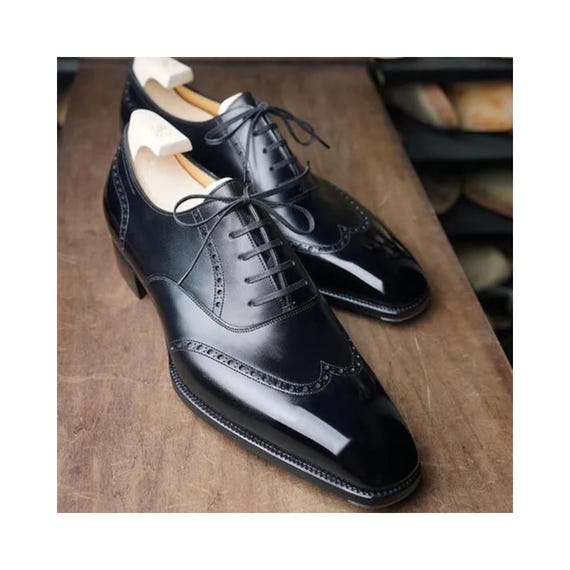 Handmade New Men's Black Color Leather Oxford Wingtip Lace Up Dress Formal Shoes Men