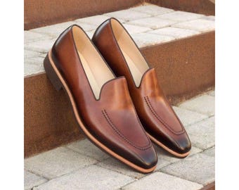 Handcrafted Men's Brown Color Leather Slip On Moccasn Loafers Party Shoes
