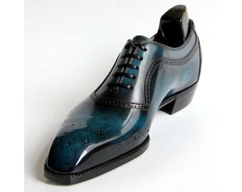 Custom Made Men's Two Tone Shaded Leather Brogue Whole-Cut Lace Up Men's Shoes