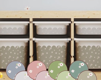 Trofast Organizer Box Gänseblümchen Aufkleber Olive: Gewellte Blume Wannen-Abziehbilder Grau, Ikea Trofast Makeover, Boho Mädchen Spielzimmer Schrank Floral Foil Cover