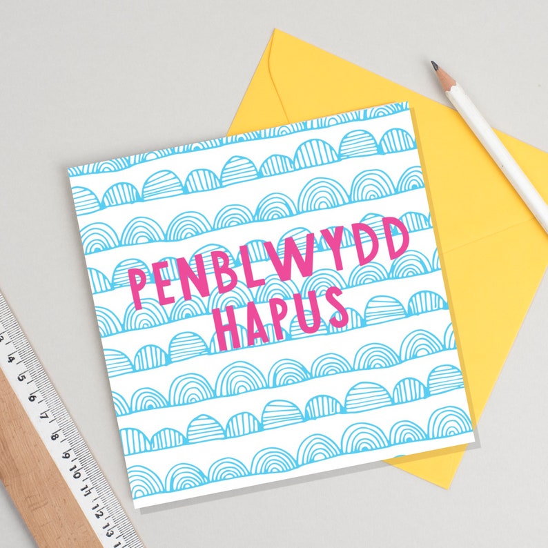 Modern Welsh Birthday Card Welsh Language Card Penblwydd Hapus Contemporary Welsh Card With A