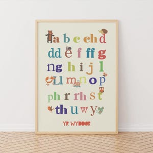 Welsh Alphabet Nursery Print: Yr Wyddor, Illustrated Animals, Made in Wales