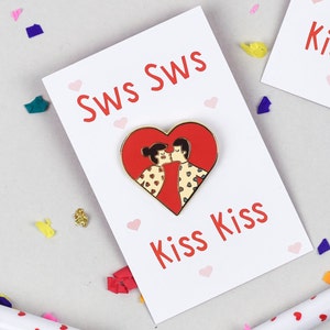 Lapel Pin, Sws Sws, Kiss Kiss/Love Heart Enamel Pin Badge