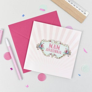 Welsh Mother's Day Card, Sul y Mamau, Mother's Day Card in a soft Pink Design, Mam Arbennig.