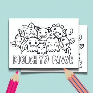 Welsh Thank you, Diolch yn Fawr Color in Monster Postkarten (6er Pack), perfekt für Kinder zum personalisieren beim Senden von Dank.