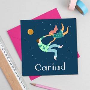 Carte de Saint-Valentin galloise, Carte de Saint-Valentin / Amour Cariad, Carte de lune, Santes Dwynwen