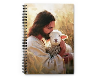 Jesus Holding Lamb spiral notebook | Christian faith journal, ruled pages