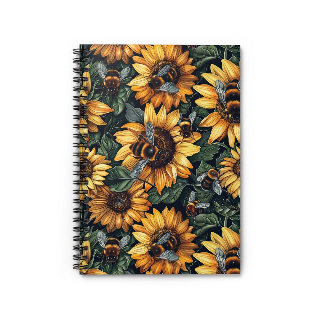 Sunflower Bees Spiral Notebook: Ruled Lined Journal, Bee Stationary ...