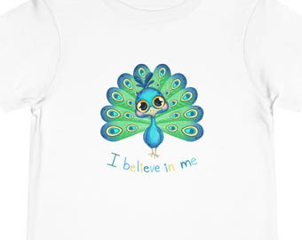 "I Believe In Me"-T-shirt voor peuters – Schattig Peacock-shirt voor kinderen