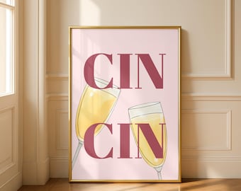 Póster Cin Cin (Descarga digital) / Lámina decorativa de vino "Cheers" / Decoración de pared para cocina / Lámina "Cheers" (Descarga digital)