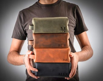 Personalized Leather Toiletry Bag for Men, Custom Engraved Dopp Kit, Luxury Corporate Business Gifts
