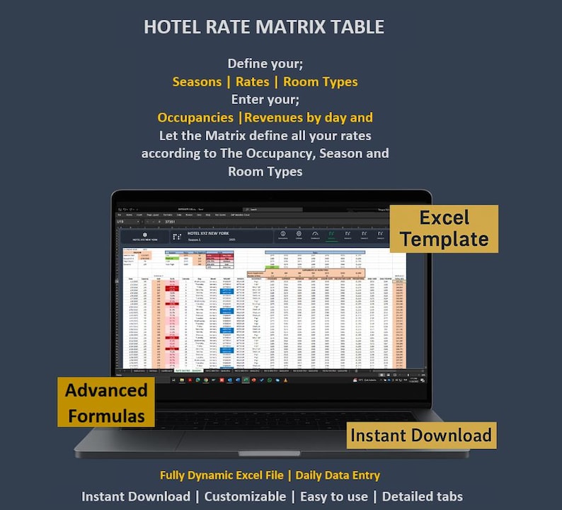 Hotel Matrix Map Hotel Rate Matrix & Seasonal KPI Dashboard | Revenue Management Excel ...