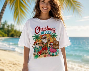 Chemise tropicale de Noël en juillet, t-shirt graphique pour les vacances d'été, vêtements de plage