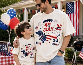 Joyeux 4 juillet T-shirt teckel patriotique pour chien et drapeau américain