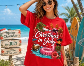 Père Noël en vacances T-shirt drôle de Noël d'été Graphique de vacances tropicales