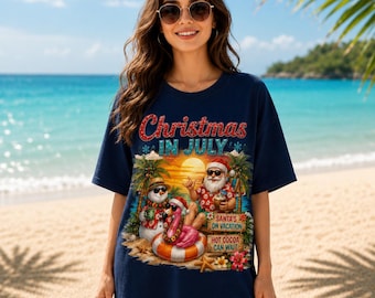 vintage Noël en juillet T-shirt graphique drôle de plage de vacances