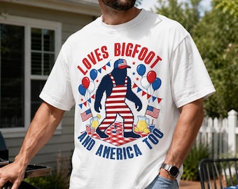 Aime le Bigfoot et l'Amérique trop patriotique T-shirt Bigfoot T-shirt Bbq Sasquatch du 4 juillet