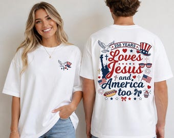 T-shirt patriotique chrétien aime Jésus et l'Amérique aussi 250 ans Eagle Liberty 4 juillet