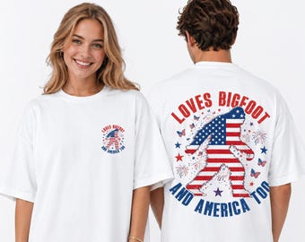 Aime le Bigfoot et l'Amérique trop patriotique T-shirt Bigfoot 4 juillet T-shirt Sasquatch drapeau américain