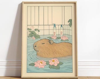 Poster animal capybara d'inspiration japonaise, style art traditionnel
