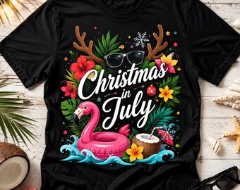 T-shirt rétro Noël en juillet, soleil et plage, t-shirt pour les vacances, vêtements d'été