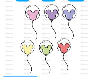 Mickey Mouse Balloon Clipart Set Bundle , Kids Party Decor (PNG SVG)