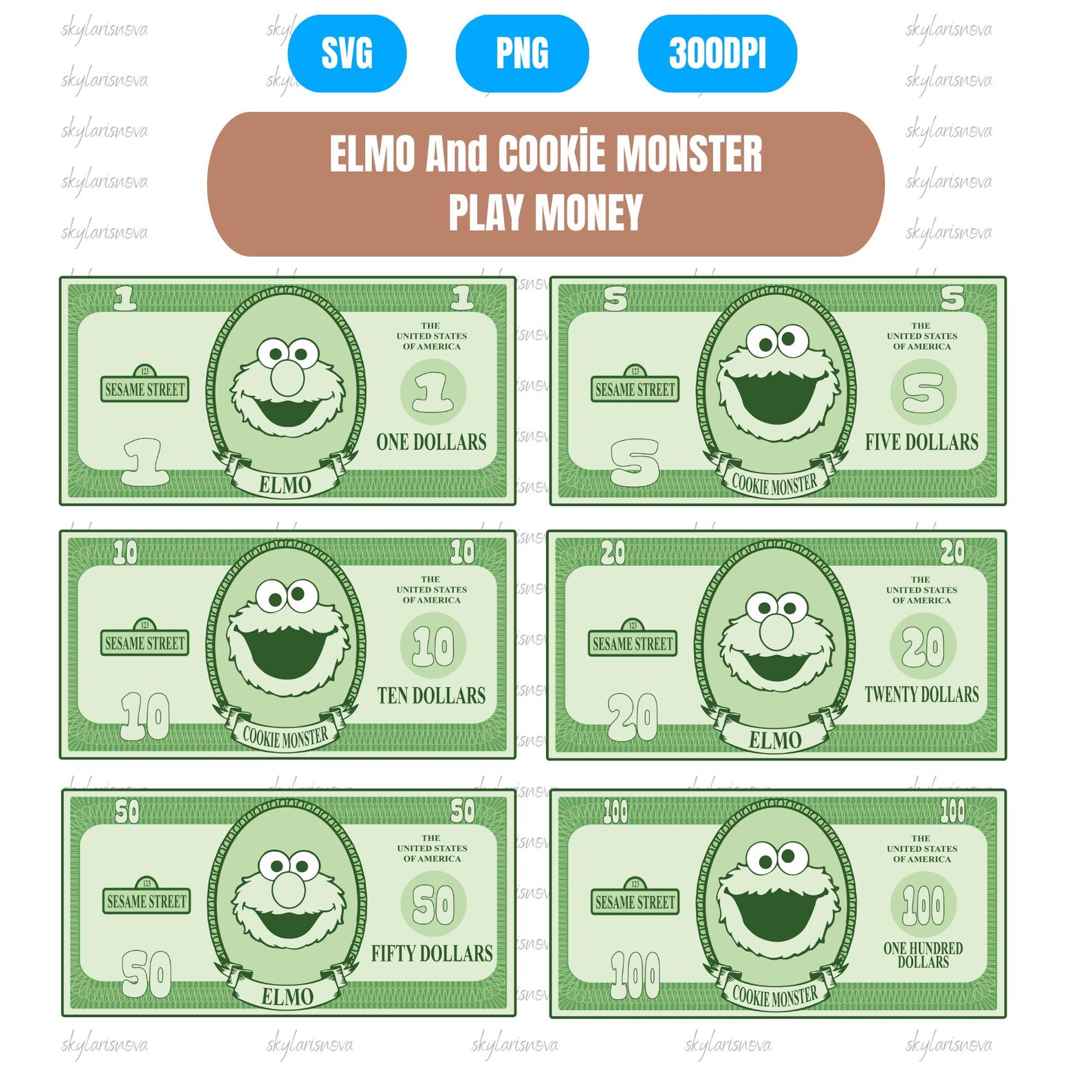 Sesame Street Play Money Set, Elmo & Cookie Monster Dollars (digital ...