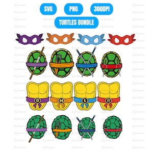 Paquete de archivos SVG de disfraz de tortuga, conjunto de máscara de armadura de caparazón para niños, traje de reptil verde, diseño de disfraz de dibujos animados, archivos de corte para Cricut, descarga digital.