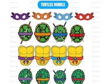 Turtle Costume SVG Bundle, Kids Shell Armor Mask Set, Green Reptile Outfit, Cartoon Costume Design, Cricut Cut Files, Digital Download