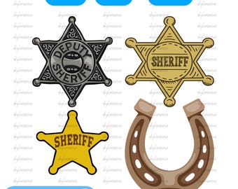 Sheriff Badge SVG PNG, Cowboy Star & Deputy Badge, Horseshoe Emblem – Digital Cutting File