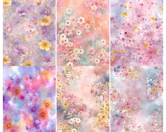52 Seiten mit Frühlingsblumenmotiven, Junk-Journal-Seiten, Scrapbooking-Zubehör, Aquarell-Tagebuch-Set in Pastellfarben, Designs im Bilderbuchstil, Digitaler Download