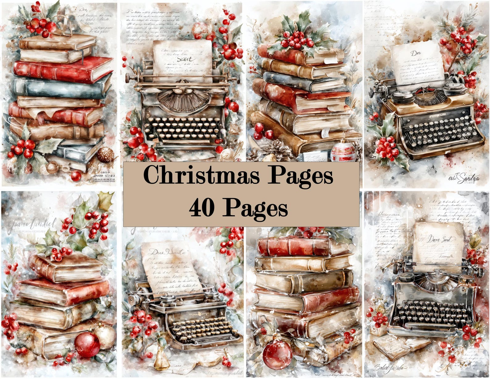 Christmas Junk Journal Kit, 40 Full Design Pages, Vintage Art Paper ...