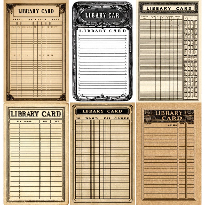 49 Library Card Pages, Vintage Library Card Junk Journal Kit, Retro ...