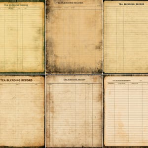 Vintage teblandningsloggkort, antik tehandlarbok, örtreceptdagbokssidor, skräpdagboksmaterial, digital nedladdning
