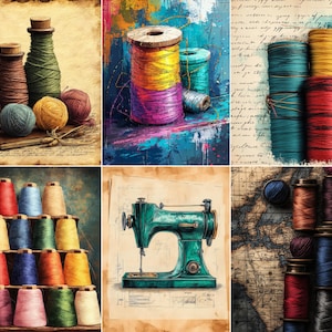 Sewing Threads Journal Background, Vintage Textile Illustration Paper, Dressmaking Scrapbook Supplies, Journal Supplies, Digital Download