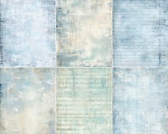 52 Icy Blue Ledger Pages, Vintage Junk Journal Kit, Soft Distressed Paper Pack, ATC Backgrounds, European Style, Digital Download