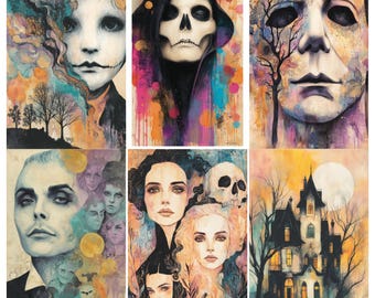 52 Halloween Junk Journal Pages, Horror Watercolor Printable, Spooky Scrapbook Paper, Dark Ephemera, Gothic Journal Pages, Digital Download
