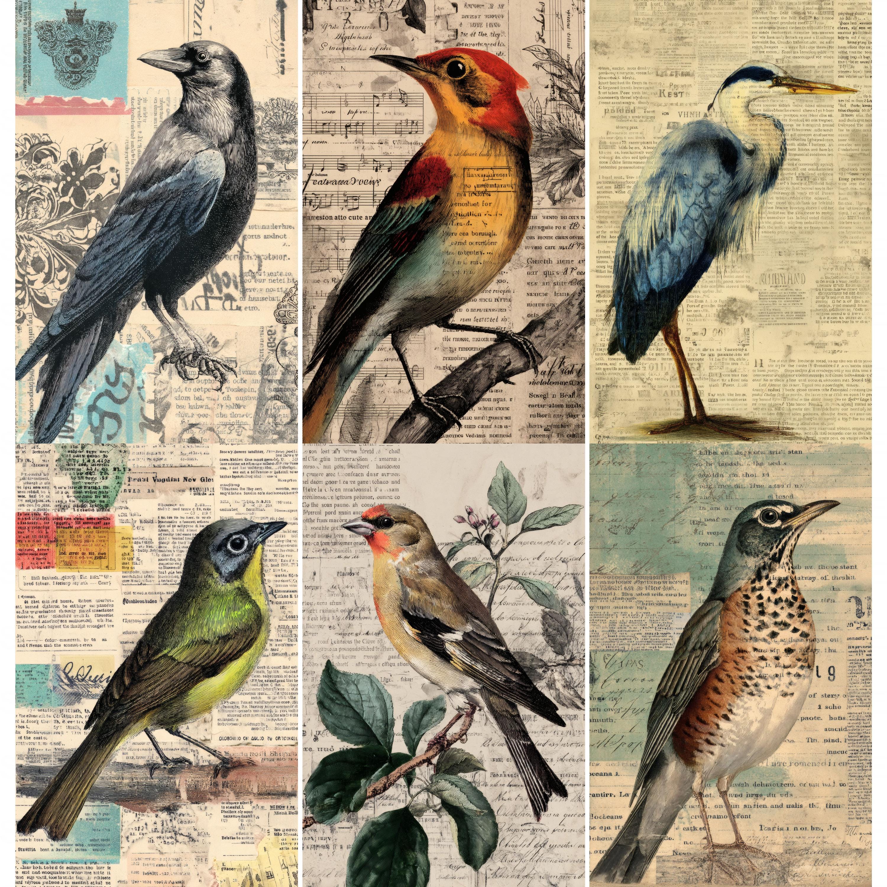 Vintage Bird Collage Journal Pages, Nature Inspired Junk Journal Kit ...
