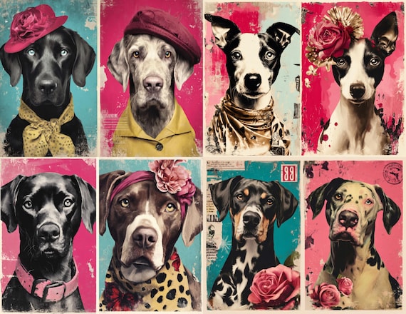 Dog Junk Journal Pages, Printable Dog Art Paper For Journaling and Scrapbooking, Vintage Style Pet Junk Journal Pages, Digital Download